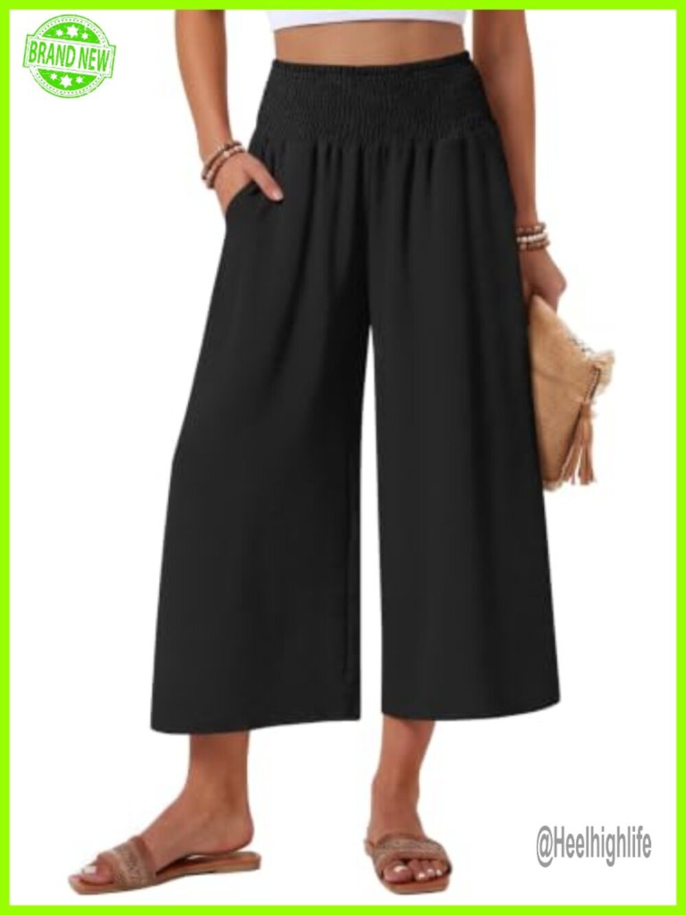 Womens Capri Pants Wide Leg Gaucho Palazzo Flowy Boho with Pockets